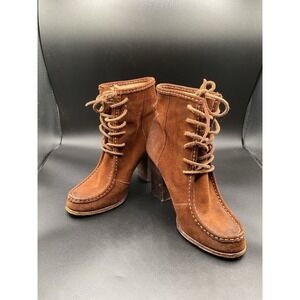 FRYE Parker Moc Toe Ankle Boots Booties Brown Suede Womens Size 7.5 M